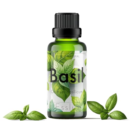 Image of Esslux Basil Essential Oil for Diffusers - 100% Pure & Natural Basil Oil for Skin Care, Aromatherapy, Massage, and Candle Making - Fresh, Herbaceous Scent for DIY, Fragrance, and Relaxation, 15ML