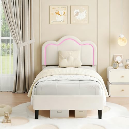 IDEALHOUSE Twin Size Bed Frame for Kids with LED& Adjustable Headboard by IDEALHOUSE - Used condition - US$126.72