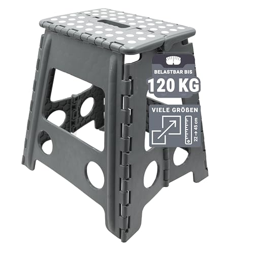ZOLLNER Tritthocker faltbar - Klapphocker für Kinder und Erwachsene bis 120kg - Anti-Rutsch-Beschichtung - mit praktischem Tragegriff - extrem leicht - 39 cm hoch - Kunststoff - anthrazit
