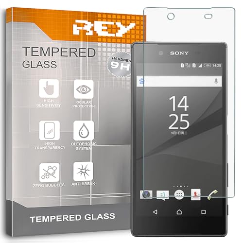 REY 2X Protector Pantalla para Sony Xperia Z5, Cristal Vidrio Templado Premium