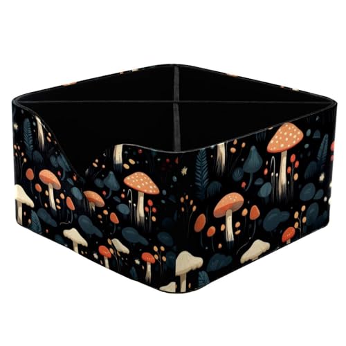 Boîte de rangement de bureau avec compartiments stylos au motif champignon noir chic