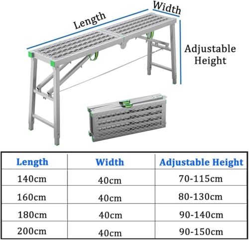 Image of Work Platforms Height-Adjustable Portable Folding Scaffolding Work Platforms for Home Projects Workbenches Multi-Purpose Scaffolding Steps(A,140x40cm)