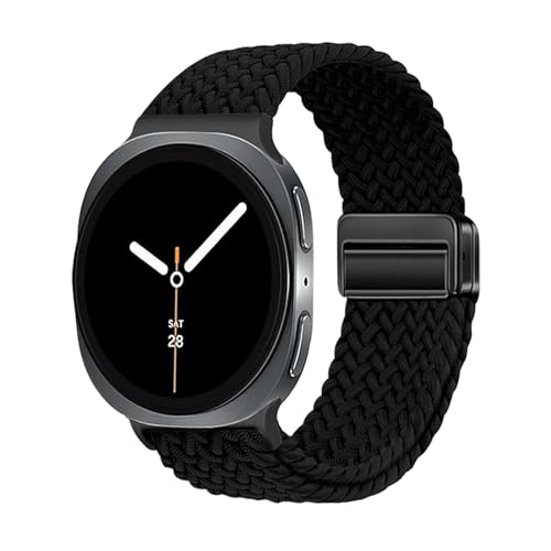 Image of Magnetic Braided Band for Samsung Galaxy Watch 9 8 40mm 44mm, Galaxy Watch8 Classic 46mm, One Click No Gap Elastic Stretchy Nylon Fabric Sport Strap for Women Men (Black)