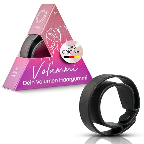 Volummi Haargummi Schwarz Innovativer Zopfgummi für sichtbar mehr Volumen im Pferdeschwanz Starker Halt & schonend für Haare Das Original Made in Germany [True Black M für mittlere Haarstärke]