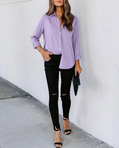 Image of siliteelon Striped Button Down Shirts Women Cotton Long Sleeve Work Blouses