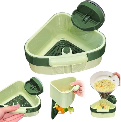 Yeguwithu Suction Cup Corner Sink Strainer Upgraded Press Sink Drainer Basket Plastic Sponge Holder Sink Strainer Basket Corner Sink Trash Catcher for Kitchen Bathroom Green