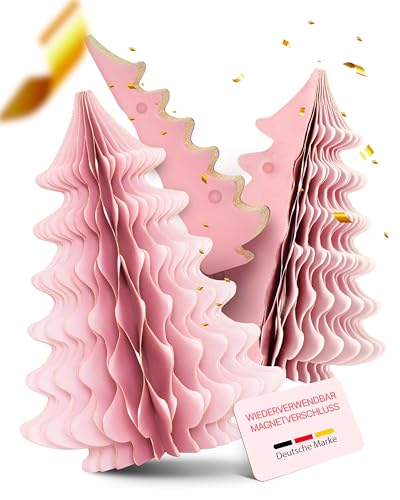 MJhomely® Papier Weihnachtsbaum Set [Rosa, 3 Stück] - Faltbarer...