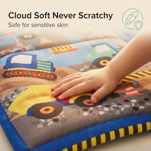 Image of EVERYDAY KIDS 4 Piece Toddler Bedding Set - Under Construction - Includes Comforter, Flat Sheet, Fitted Sheet and Reversible Pillowcase