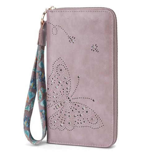 RFID Wallet Women, Large Capacity Butterfly Cell Phone Clutch Purses Ladies Wristlet Wallets for Women