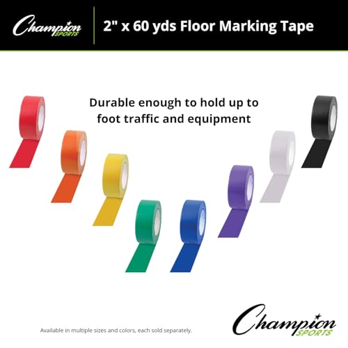 Image of Champion Sports Vinyl Tape, 2 inch Wide x 60 Yards Long, Blue - Durable Floor Marking Tape - Schools, Gyms, Restaurants