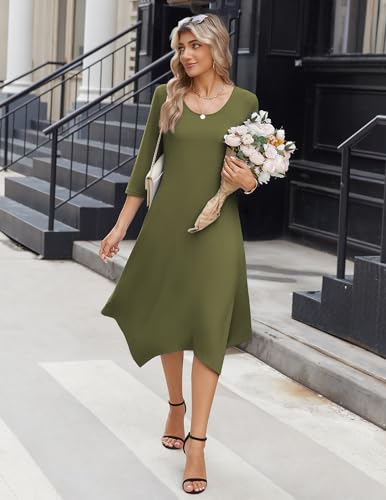 Image of Zeagoo Midi Dresses Women 2026 Dress 3 /4 Sleeve Casual Dresses with Pockets A Line Summer Beach Sundress