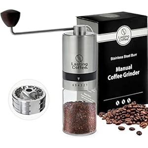 Manual Coffee Grinder with Stainless Steel Burr | Premium Conical Whole Bean Hand Mill with Adjustable Settings | Portable Hand Crank Grinder