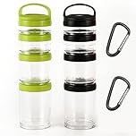 2PCS Stackable Snack Container and Protein Powder Shaker Cup, Portable Keychain with Twist Lock System, Leak-proof for School, Travel, Workout Fitness (Black, Green) Small size