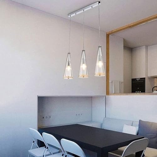 LYMSXAZOU Lámpara de Techo de Cristal Transparente con Forma de champán y Copa de Vino, E14, de Tres Cabezas, Compatible con Cocina y Dormitorio, para Sala de Estar.