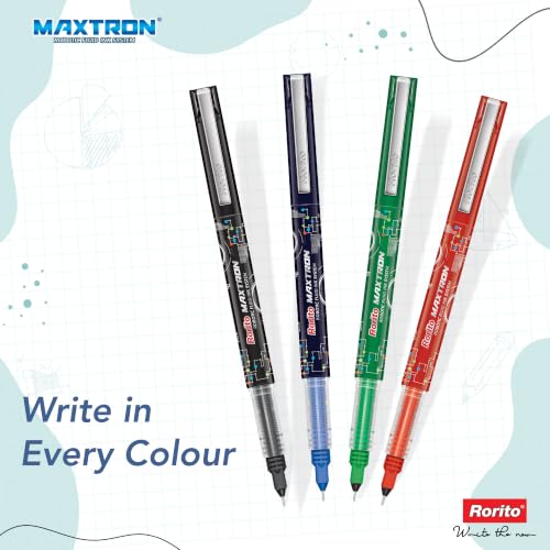 Image of Rorito Maxtron Pen | Robotic Fluid Ink Technology | Tungsten Carbide Fine Tip | Waterproof Ink | Ideal Pen for Students | Refillable (Red)