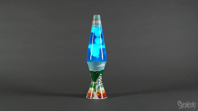 Image of Spencer's South Park Bus Stop Lava Lamp | Multi-Colored Base | Blue Liquid | Blue Wax | Home Decor | Lighting