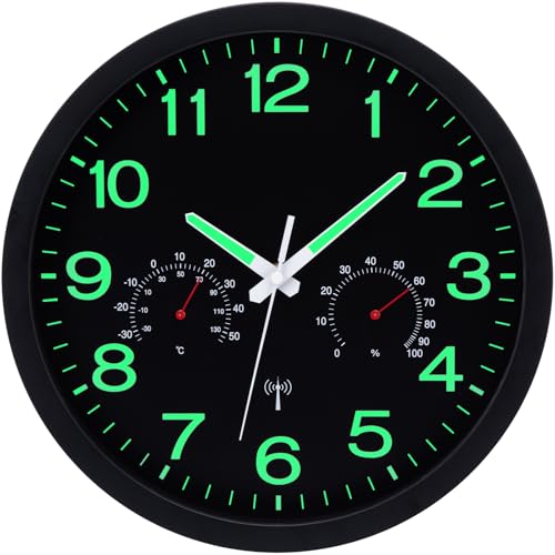 VIVILINEN Wanduhr Funk Leuchtend mit Temperatur- und...
