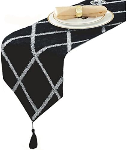 OZXCHIXU(TM) Classic Tassel Elegant Table Runner Wedding Party Decoration (11" X 73 " Black)