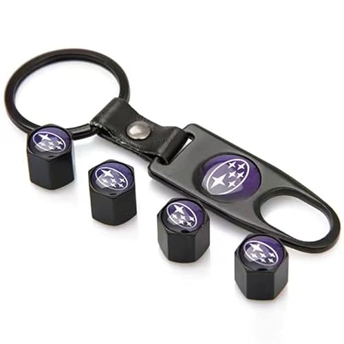 スバル バルブキャップ カーホイールタイヤバルブキャップ タイヤステムエアキャップ キーチェーン メタル 腐食 防止 4個組 ブラック