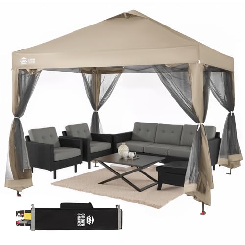CROWN SHADES Gazebo 10x10 Pop Up Canopy with Mosquito Netting,