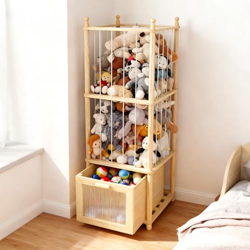 Solid Wood Stuffed Animal Organizer with Clear Drawer - Save Now