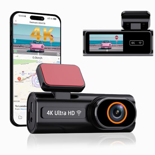 Dashcam Auto Vorne Hinten, 4K Dash Cam WiFi Autokamera, Mini Auto Kamera mit Super Nachtsicht, WDR...