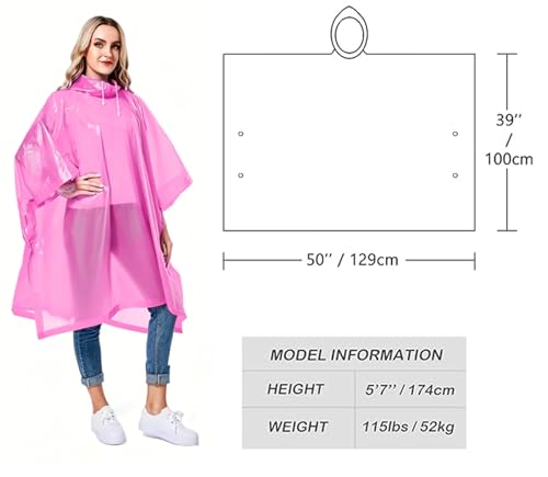 Image of Reusable Rain Ponchos for Adults, 2 Pcs Raincoats (Pack of 1) Emergency for Women Men with Hood