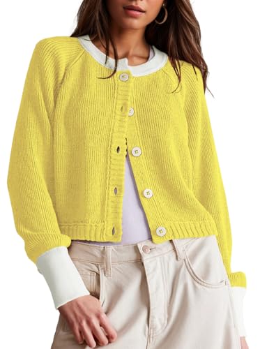 UNCLECAT Women's Cropped Cardigan Sweaters Fall Long Sleeve Open ...