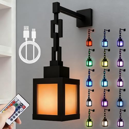 RNPKZ Pixelated Lantern Night Light 16 Colors USB Rechargeable Night Lamp with Touch & Remote Control Wall or Table Mounting Lights LED Wall Mood Lamp for Room Nightstand Game Room Decor
