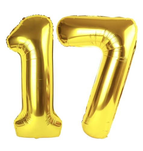 Image of Gold Number 17 Balloon 40 inch, 17 Number Balloons, 17th Gold Birthday Decorations, 17 Year Old Golden Party Supplies