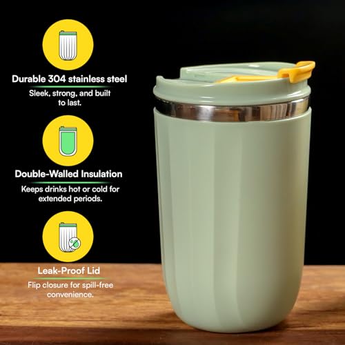 Image of Udyan Tea 500ml Stainless Steel Vacuum Insulated Tumbler with Leak-Proof Lid | Double-Walled Travel Mug in Sage Green| Keeps Drinks Hot or Cold