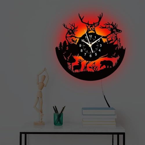 Vinyl Record Wall Clock with RGB LED Backlight, 12 Inch Deer Wildlife Design, Remote Control Color Changing Silent Wall Clock for Living Room, Bedroom, Home Decor (LED) image 5