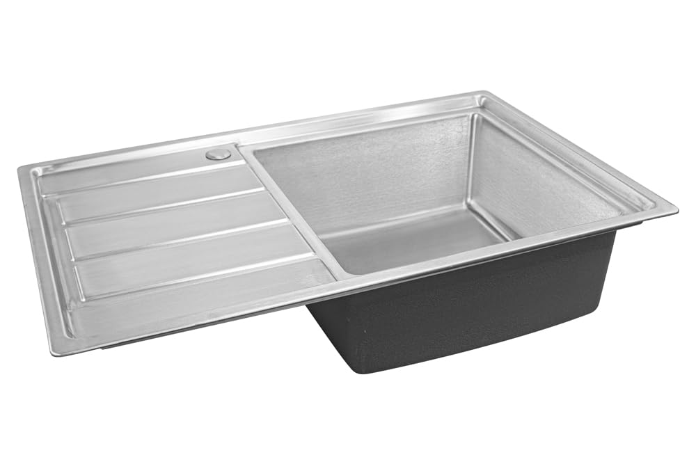 80x50x21cm Fregadero de cocina de acero inoxidable 304 de 0,9 mm,Fregadero empotrado 1 seno,pequeña rectangular R16 (escurridor izquierdo y plateado)
