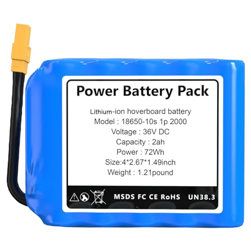 CBJJ 36V 2Ah Hoverboard Battery Replacement High Capacity Rechargeable Lï¿µiï¿µ-iï¿µon Battery Pack for Hoverboards, Size: 4 x 2.67 x 1.49inch