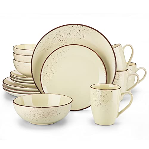 vancasso Navia Dinnerware Set 16 Pieces Cream Stoneware Spray Spot Patterned Service Dish Set with Dinner Plates Navia Service for 4 Bowls and Plates Set -  VC-NAVIA-9-SL