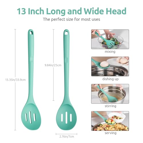 Image of U-Taste Silicone Slotted Spoon, 13.3 inch Long Large Mixing Spoon, Aqua Sky