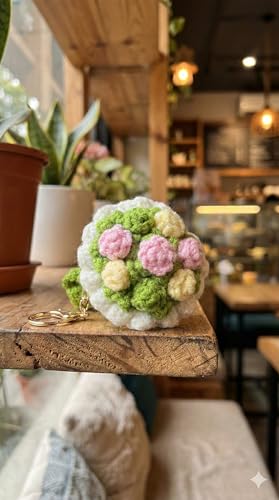 Image of Handmade Crochet Flower Keychain for Bags Keys Purse Backpack Cute Aesthetic Yarn Keyring Bag Charm Handmade Soft Thread Flower Keychain for Girls Women Kids Gifting and Daily Use