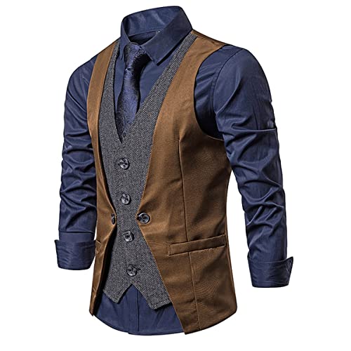 Allthemen Gilet Homme avec Couches Slim Fit Costume Veste sans Manche Business Casual pour Fête de Mariage Formelle Café L - Image 3