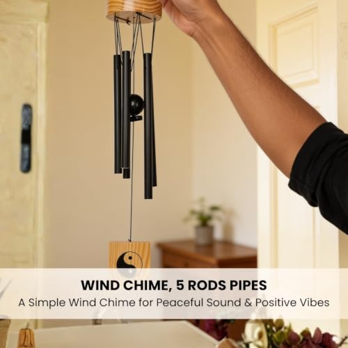 Image of Plus Value 5 Pipe Wind Chimes for Balcony Home Positive Energy Decor Garden Outdoor Feng Shui Metal Hanging Bells Big Size (Positivity Vibes Windchimes for Office Decoration, Black)