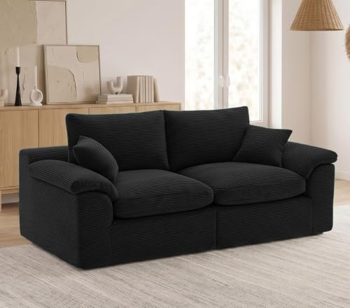 Image of 78 inch Loveseat Sofa, Small Boneless Couch for Living Room, Black
