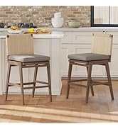 LukeAlon Woven Linen Counter Stools Set of 2, 27.25" Seat Height Low Barstools with Solid Wood Le...