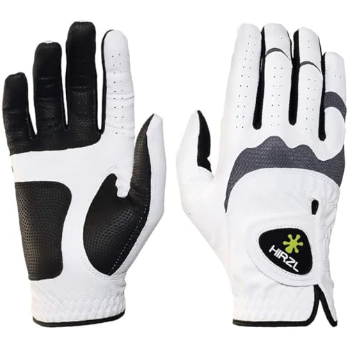 HIRZL Trust Hybrid Ladies Golf Gloves - All Weather Women Golf Glove, White/Black, Nylon, Kangaroo Leather, Polyester, Ultimate Grip (Wet/Dry), Ergonomic Fit, Medium (Worn on Right Hand)