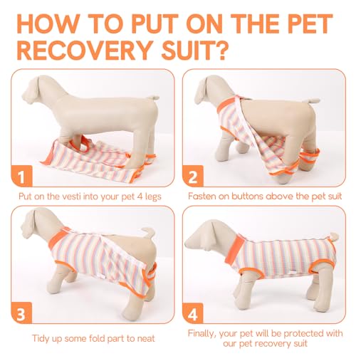 Image of SAWMONG Recovery Suit for Dogs Female Male, Cotton Breathable Dog Onesie After Surgery Spay Neuter, Professional Pet Surgical Suit, Substitute E-Collar Cone (Orange Stripes, 2XL)