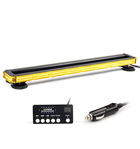 Xprite 34 inch 270 LED Rooftop Emergency Strobe Light Bar Heavy-Duty Flashing Warning Lights w/Adjustable Mounting Brackets, for Construction Vehicles Towing Work Trucks Plows Pickup - Amber by Xprite - Used condition - US$95.49