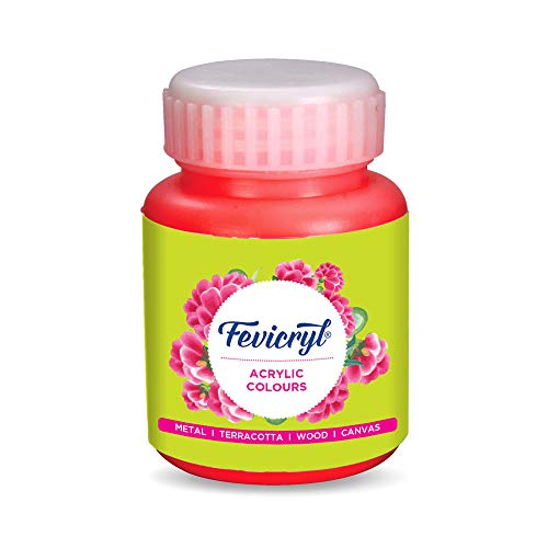 Image of PIDILITE Fevicryl Acrylic Colours 100ml Set of 5 Primary Shades for Metal, Glass, Fabric, Wood, Wall and Canvas Painting Coral Red; Dark Green; Prussian Blue; Golden Yellow and White