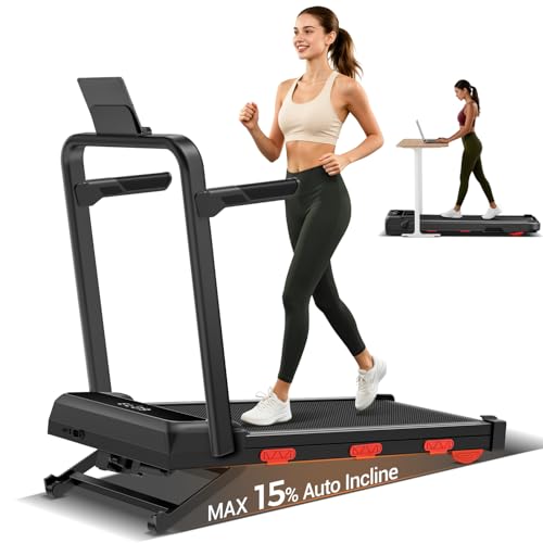 15% Auto Incline Walking Pad Treadmill with 12-Level, Under Desk Treadmill with Handles, Portable...