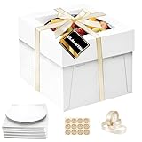 LYSHOOCE 5 Sets Torten Transportbox mit Sichtfenster 25 × 25 × 20 cm,inklusive 5 Cake Board,Band und Aufkleber für Torten bis 25 cm Durchmesser