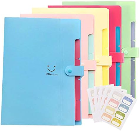 Koogel 5 Multicolored Expanding File, Plastic Files Accordian File Paper Organizer File Organizer A4 Letter Size for Business/Office/Study/Home