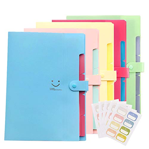 Koogel 5 Multicolored Expanding File, Plastic Files Accordian File Paper Organizer File Organizer A4 Letter Size for Business/Office/Study/Home