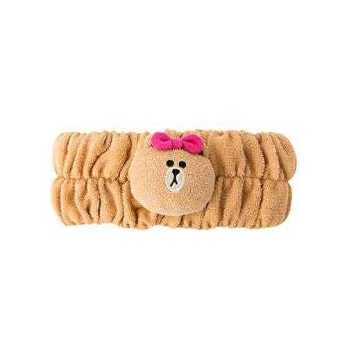 LINE FRIENDS Children Headband - CHOCO Character Face Wash Plush Figure Hair Band Head Wrap for Kids, Light Brown